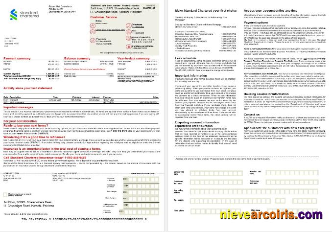 Pakistan Standard Chartered mortgage statement, 2 pages